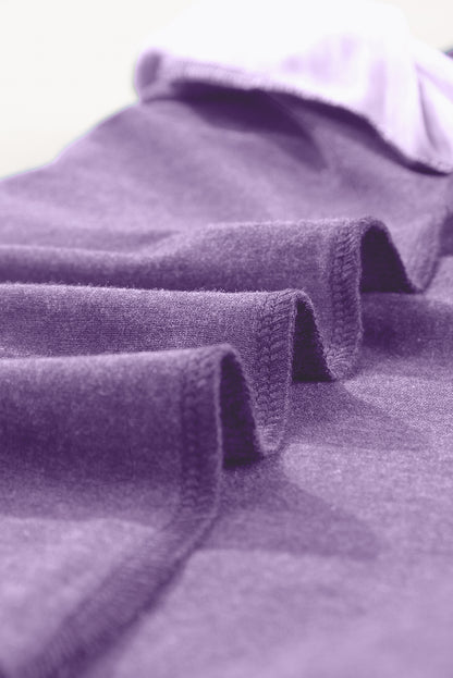 Tillandsia Purple Contrast Print Striped Raglan Long Sleeve Loose Top