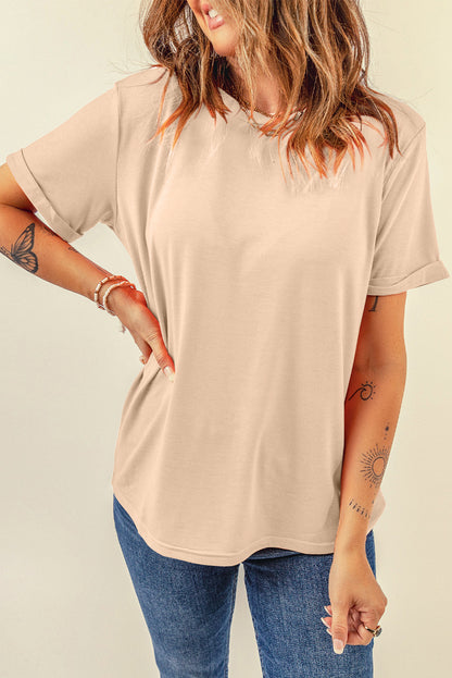 Khakifarbenes, lässiges T-Shirt mit Rundhalsausschnitt