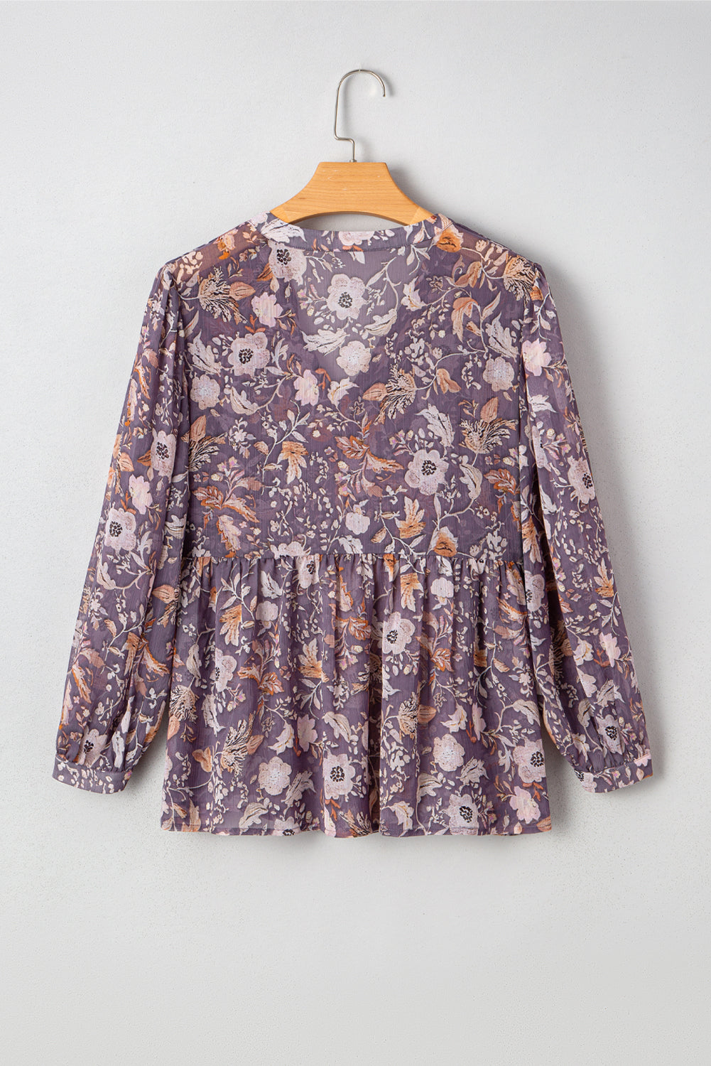 Blue Boho Flower Print 3/4 Sleeve Babydoll Blouse