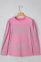 Rose Stripe Textured Knit Round Neck Long Sleeve Top