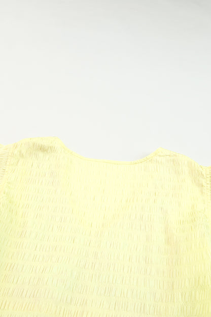 Yellow Geometric Embroidery Textured Top with Ruffles