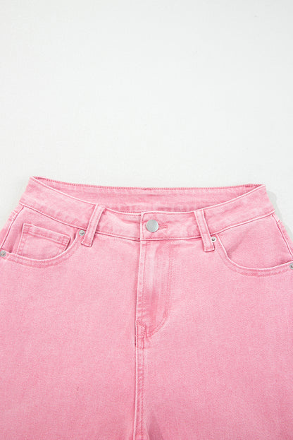 Peach Blossom Acid Washed High Rise Cropped Wide Leg Jeans