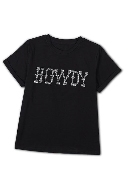 Schwarzes HOWDY Slim Fit T-Shirt mit Rundhalsausschnitt und Strass
