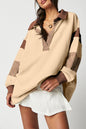 Helles French Beige gestreiftes Sweatshirt mit Colorblock-Patchwork-Kragen