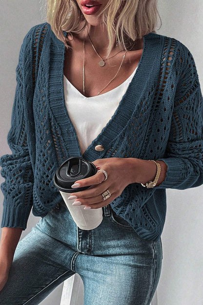 Real Teal Offener Strickpullover mit überschnittenen Schultern