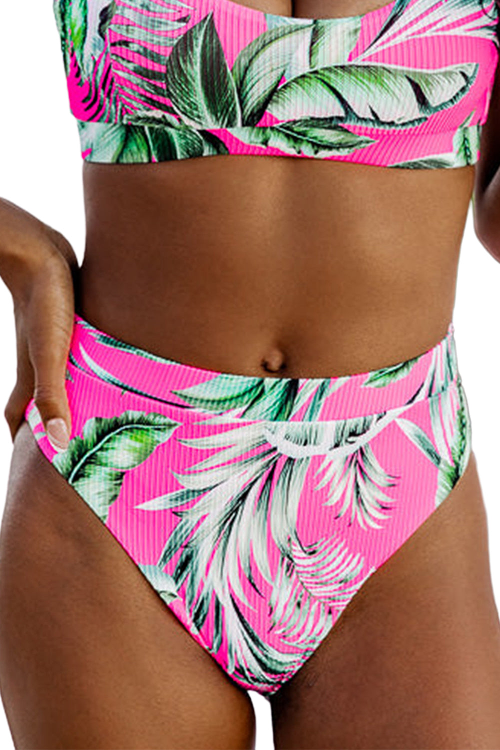 Strukturiertes Bikinihöschen mit tropischem Print in Rose