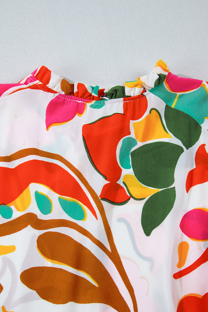 Oranges Kleid mit Blumenmuster und Kordelzug und V-Ausschnitt in Übergröße