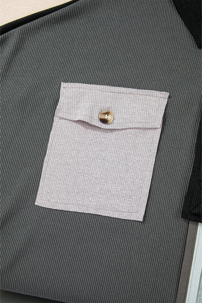 Graues Oversize-Sweatshirt mit geripptem Kragen und Farbblockdesign