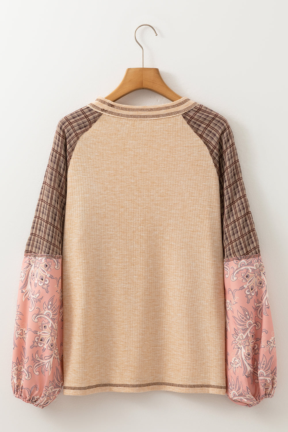 Jet Stream Patchwork-Bluse mit Raglanärmeln und geripptem Strick