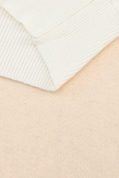 Beige Ribbed Long Sleeve Surplice Crop Sweater