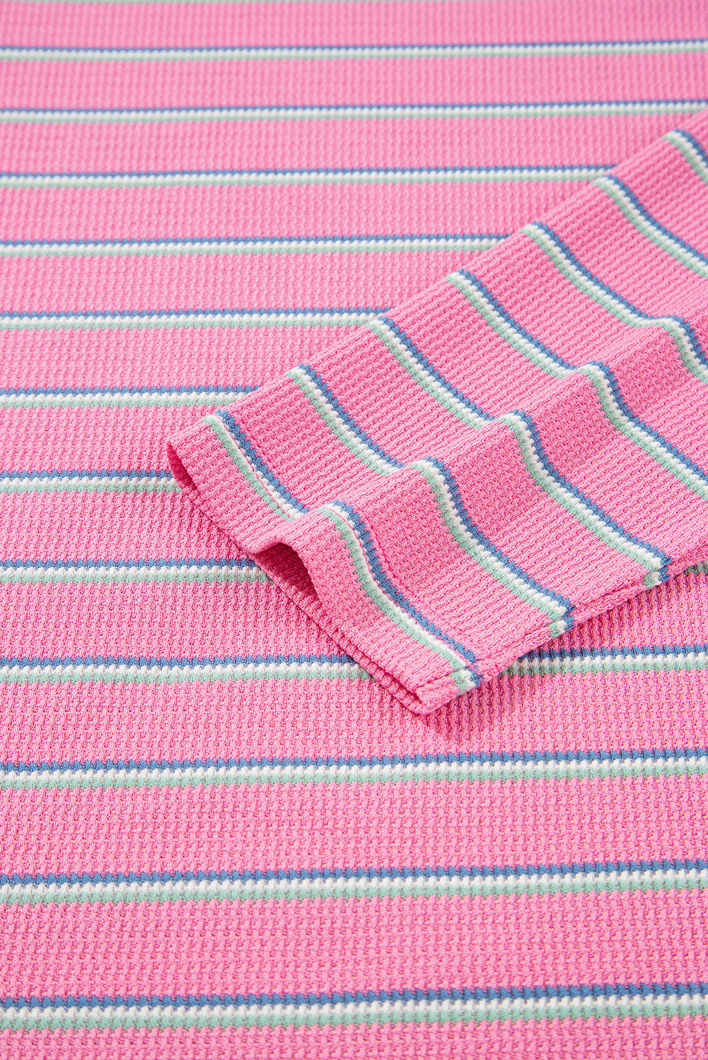 Rose Stripe Textured Knit Round Neck Long Sleeve Top