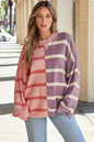 Oversize-Pullover mit rosa Streifen und Colorblock