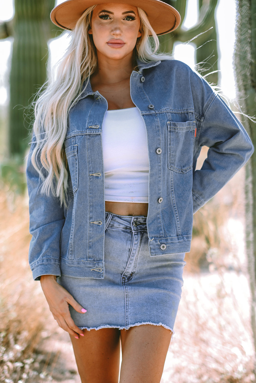 Wild Wind Washed Oversize-Jeansjacke mit Taschen