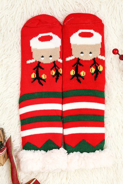 Feurig rote Weihnachts-Cartoon-Muster Wollstricksocken