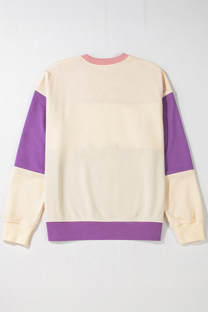 Meadow Mauve – Sweatshirt mit Patchwork-Print und überschnittener Schulterpartie im Colorblock-Stil