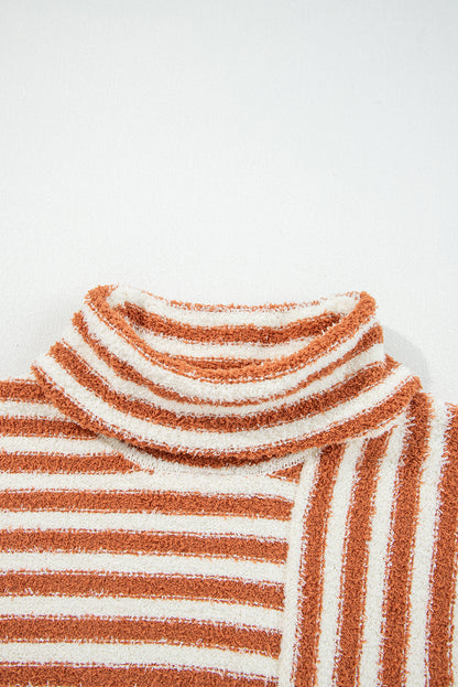 Orange Stripe Cowl Neck Drop Shoulder Sweater