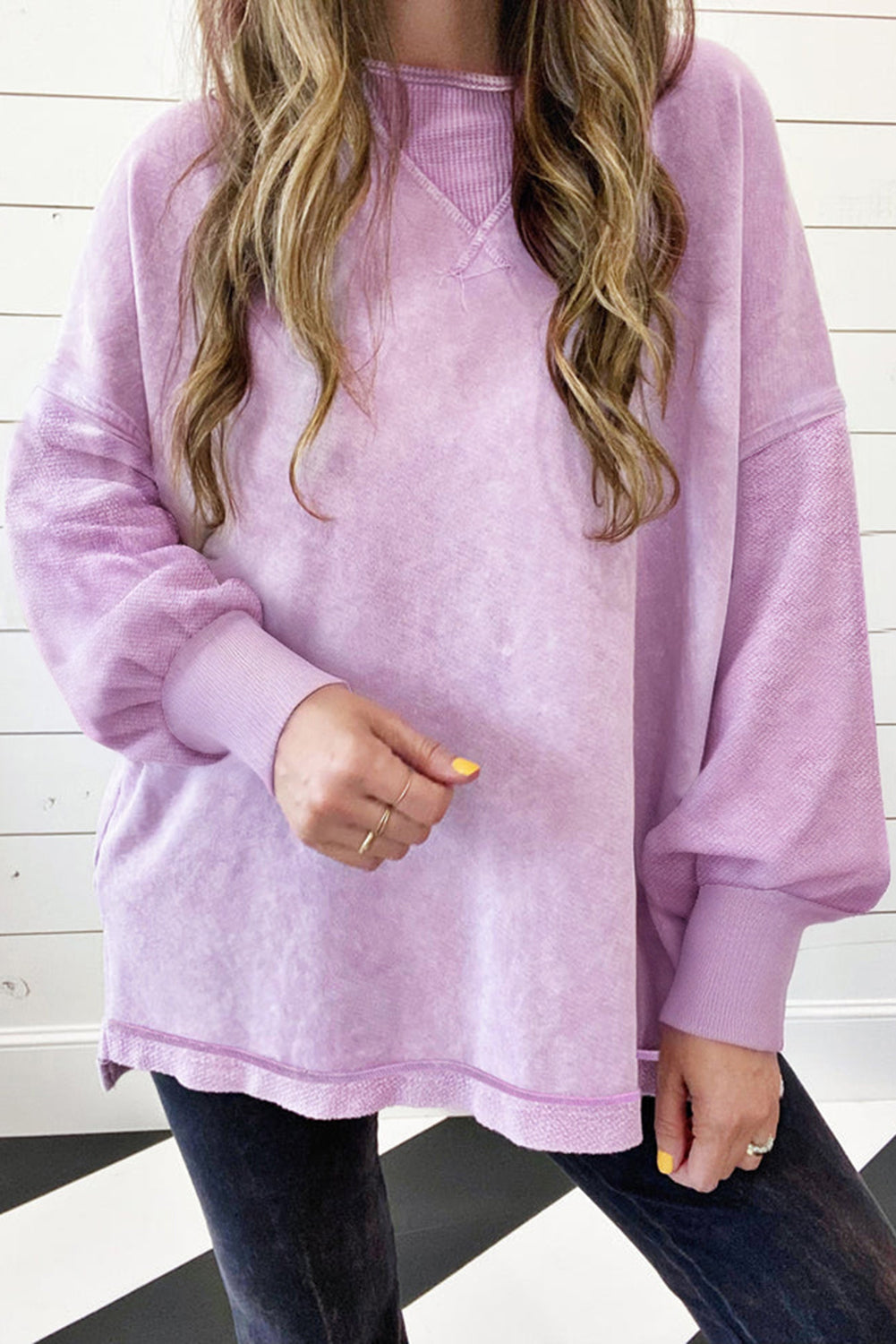 Orchid Petal Mineral Wash Pullover mit überschnittener Schulter