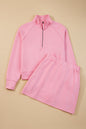 Pink Half Zip Sporty Pullover Mini Skirt 2pcs Outfit