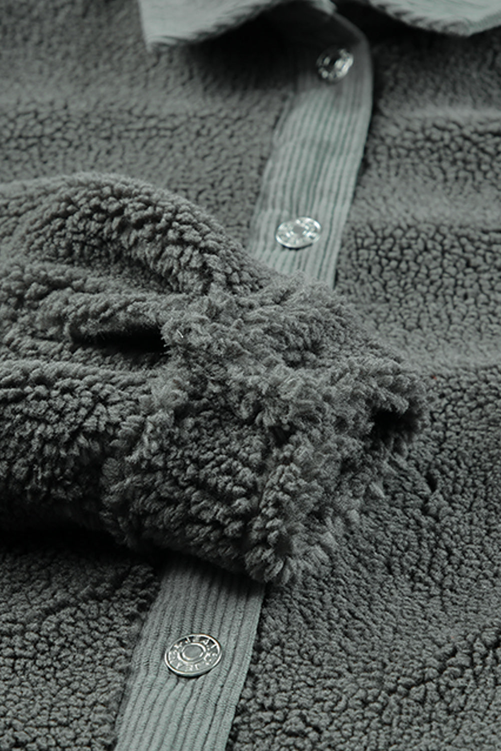 Graue Sherpa-Jacke mit Ellbogenflicken aus Cord