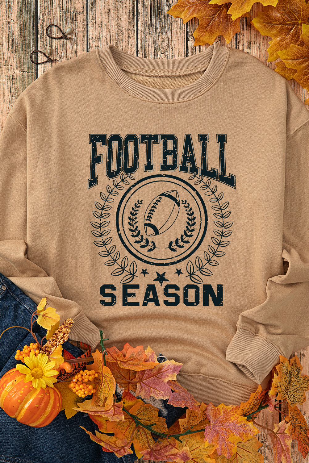 Khakifarbenes Rugby-Sweatshirt mit Grafik für den Spieltag