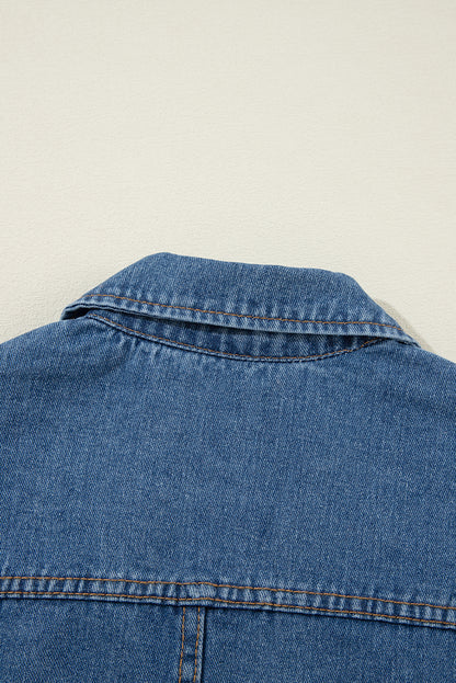 Segelblaue Jeansjacke mit Seitentaschen und Reverskragen