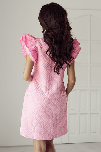 Bonbon – Strukturiertes Etuikleid mit plissierten Ärmeln und V-Ausschnitt