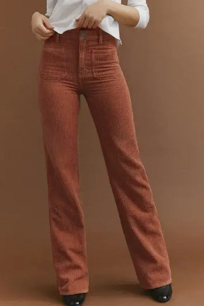 Braune Cordhose mit hoher Taille und eckigen Taschen