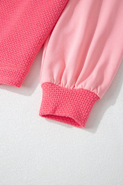 Lockere Hemdjacke aus Waffelstrick mit Knöpfen und Kontrast in Pfirsichblüte