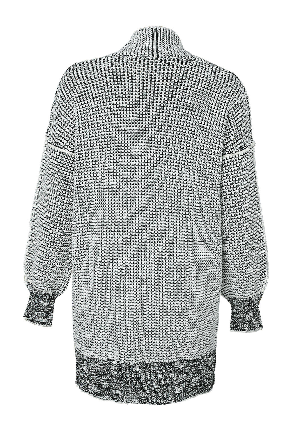 Grau karierte, lange Strickjacke mit offener Vorderseite
