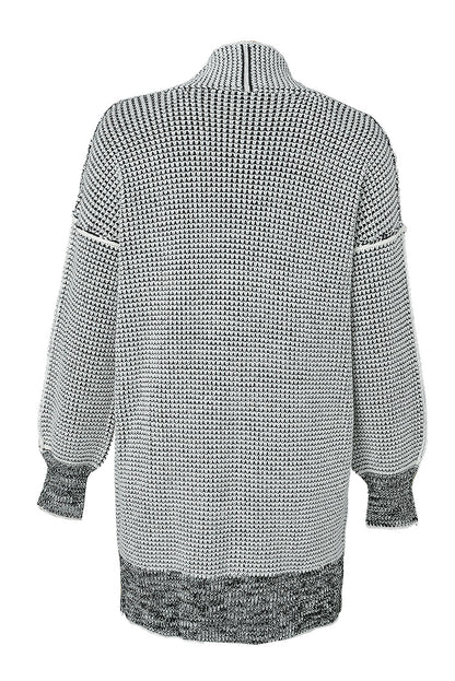 Grau karierte, lange Strickjacke mit offener Vorderseite