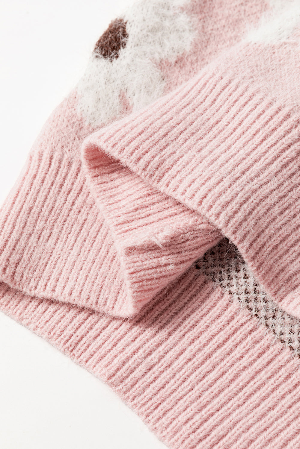 Rosa Pullover mit Blumenmuster und halblangem Reißverschluss sowie überschnittenen Schultern