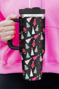 Schwarzer Thermobecher mit Cartoon-Weihnachtsbaum-Aufdruck, 1,2 l