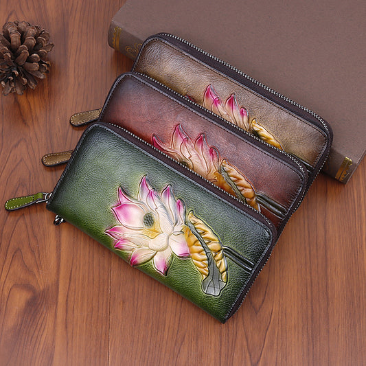 Retro Rub Farbige Mehrere Kartenfächer Lange Damen Geldbörse