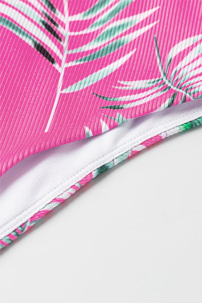 Strukturiertes Bikinihöschen mit tropischem Print in Rose
