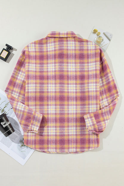Rosa, langärmlige Hemdjacke mit Brusttasche und Karomuster