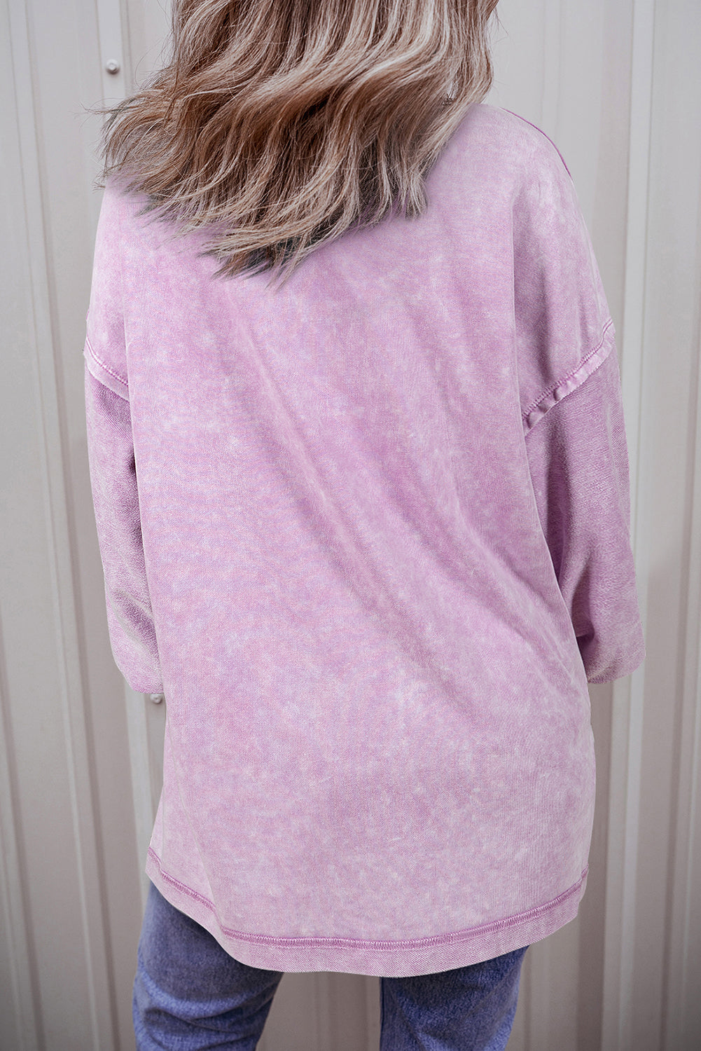Orchid Petal Mineral Wash Pullover mit überschnittener Schulter