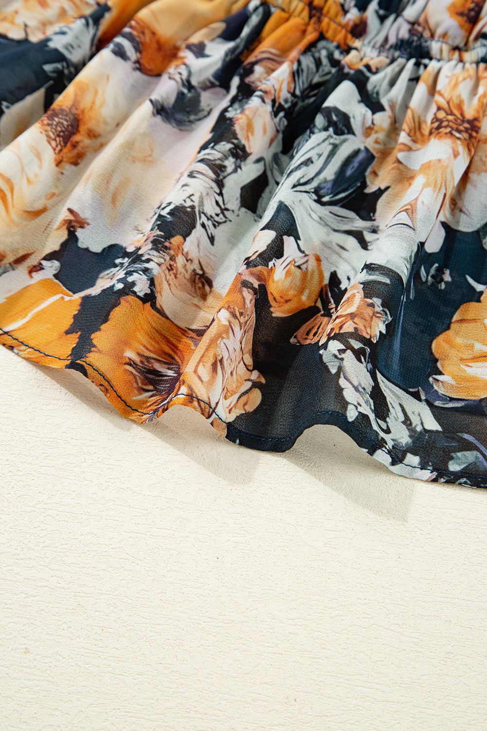 Blue Floral Off Shoulder Bell Sleeve Smocked Peplum Top