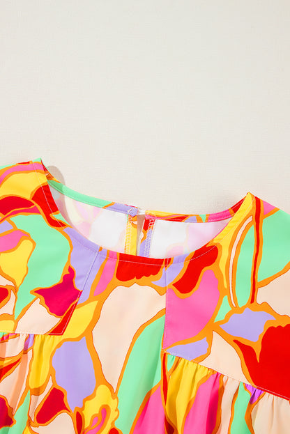 Gelbe Bluse mit Puffärmeln und abstraktem Print