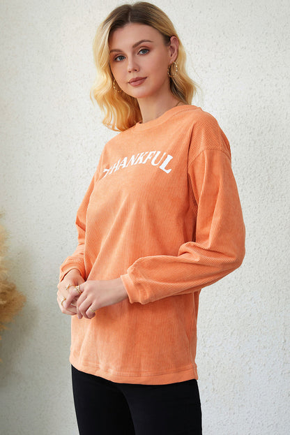 Oranges Sweatshirt mit THANKFUL-Buchstabengrafik