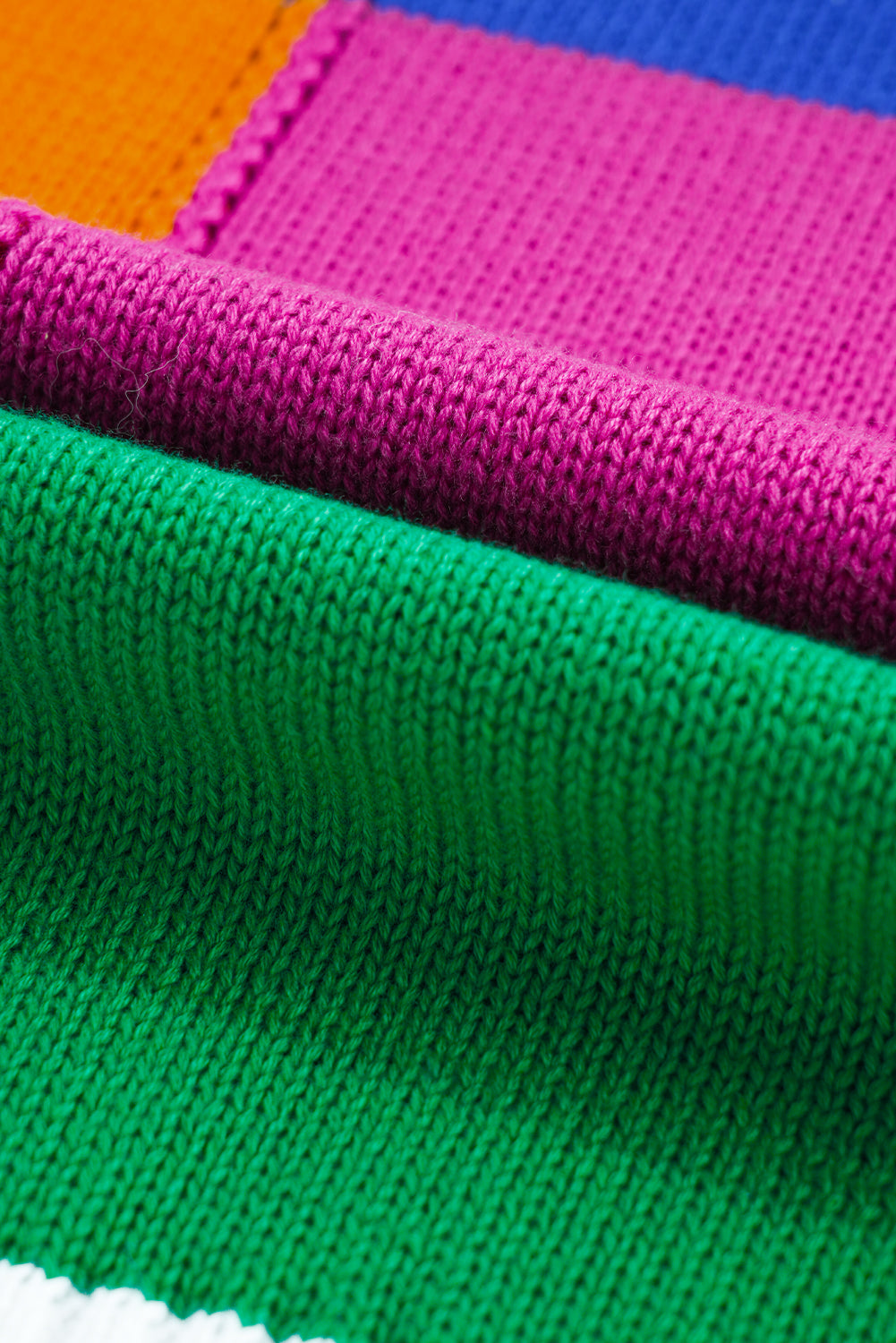Orange karierter Farbblock-Pullover mit Rundhalsausschnitt und lockerem Schnitt