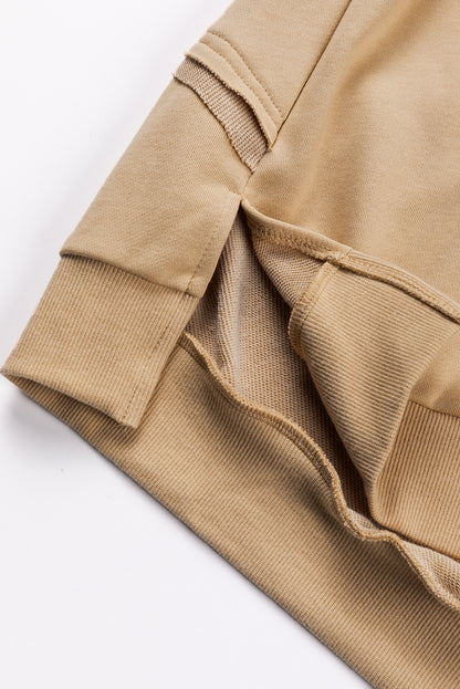 Light French Beige Solid Color Lattice Hollow Out Back Sweatshirt