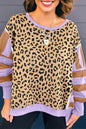 Purple Leopard Striped Patchwork Plus Size Loose Sweatshirt