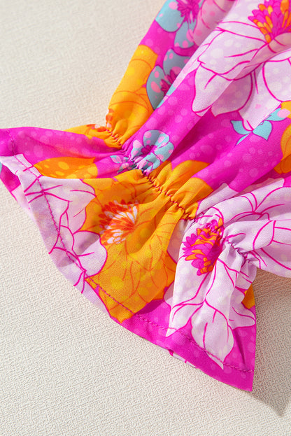 Bluse mit Volantärmeln und Reverskragen und Rosen-Blumendruck