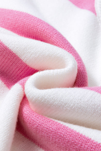 Leichtes Strickoberteil mit kurzen Ärmeln und rosa Streifen