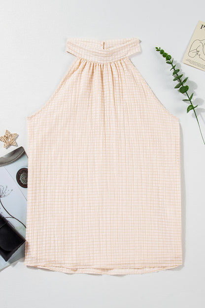 Apricot Halter Button Keyhole Back Textured Sleeveless Top