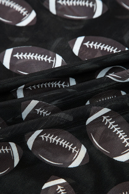 Black Game Day Rugby Mesh Sheer Long Sleeve Top