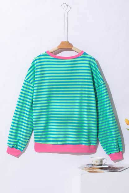 Übergroßes Pullover-Sweatshirt mit himmelblauen Streifen und Kontrastbesatz