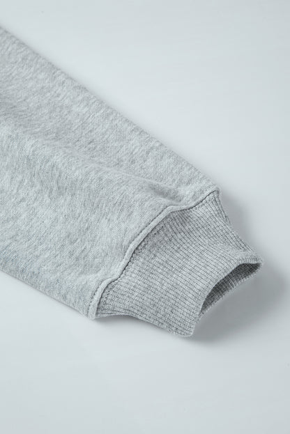 Hellgraues, einfarbiges, lockeres Fleece-Sweatshirt mit Rundhalsausschnitt