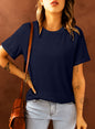 Blaues, einfarbiges T-Shirt mit Rundhalsausschnitt