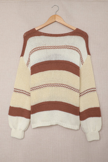 Gestrickter Pullover mit V-Ausschnitt und Laternenärmeln